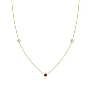 3mm AAAA Round Ruby and Diamond Station Necklace in Yellow Gold