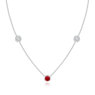 5mm AAA Round Ruby and Diamond Station Necklace in P950 Platinum