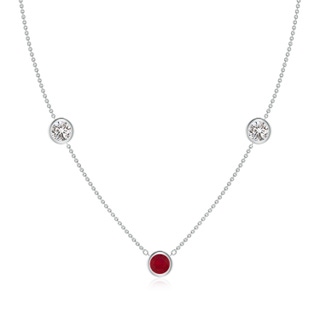 6mm AA Round Ruby and Diamond Station Necklace in White Gold