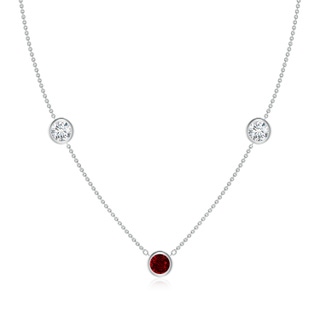 6mm AAAA Round Ruby and Diamond Station Necklace in White Gold
