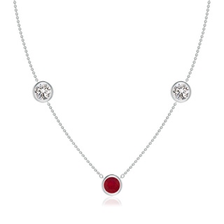 7mm AA Round Ruby and Diamond Station Necklace in White Gold