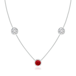 7mm AAA Round Ruby and Diamond Station Necklace in White Gold