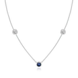 5mm AA Round Blue Sapphire and Diamond Station Necklace in White Gold