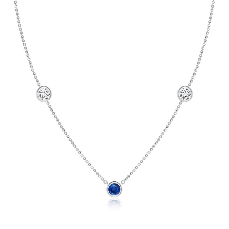 5mm AAA Round Blue Sapphire and Diamond Station Necklace in White Gold 