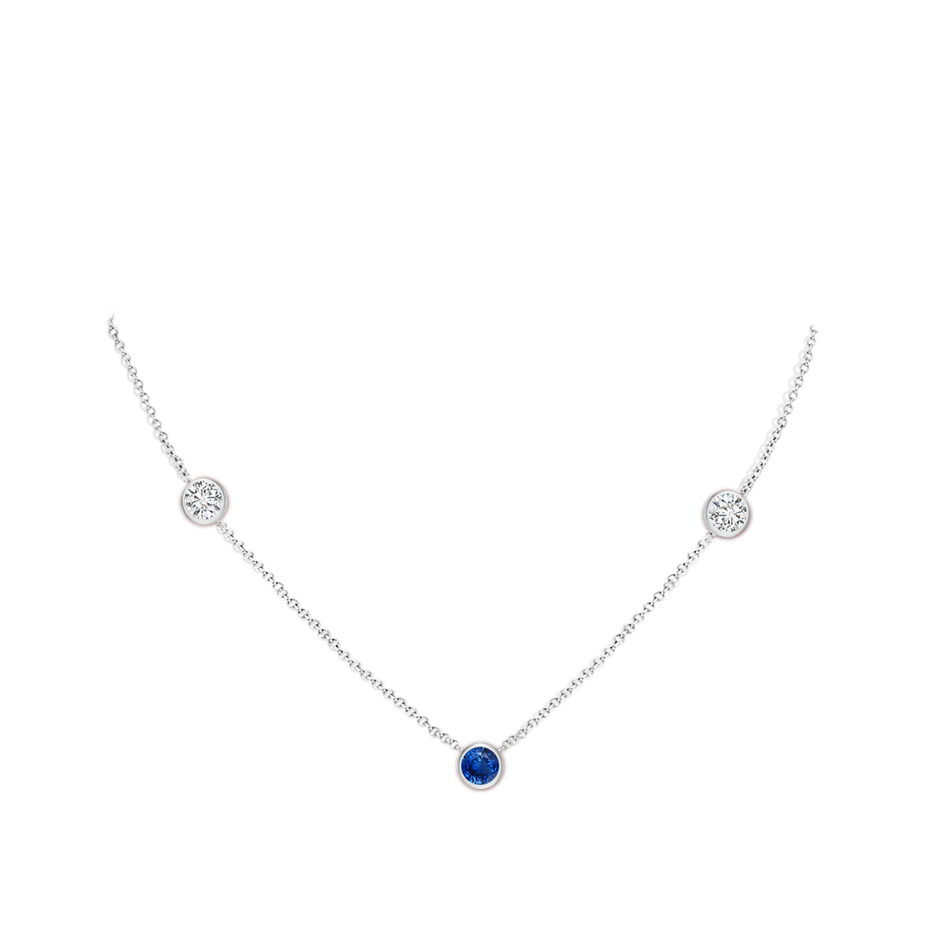 5mm AAA Round Blue Sapphire and Diamond Station Necklace in White Gold pen