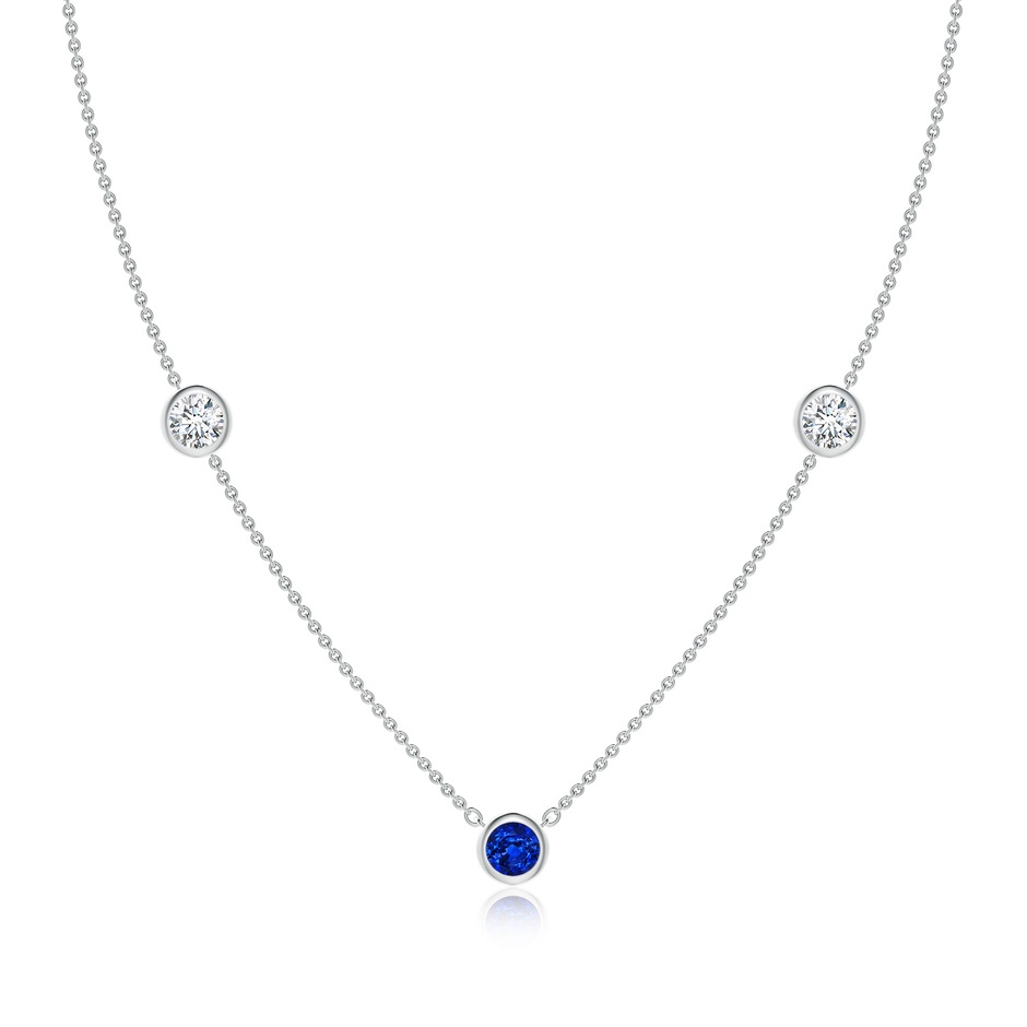 5mm Lab-Grown Round Blue Sapphire and Diamond Station Necklace in 18K White Gold 