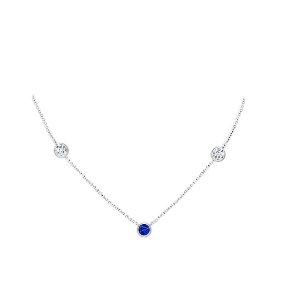 5mm Lab-Grown Round Blue Sapphire and Diamond Station Necklace in 18K White Gold pen