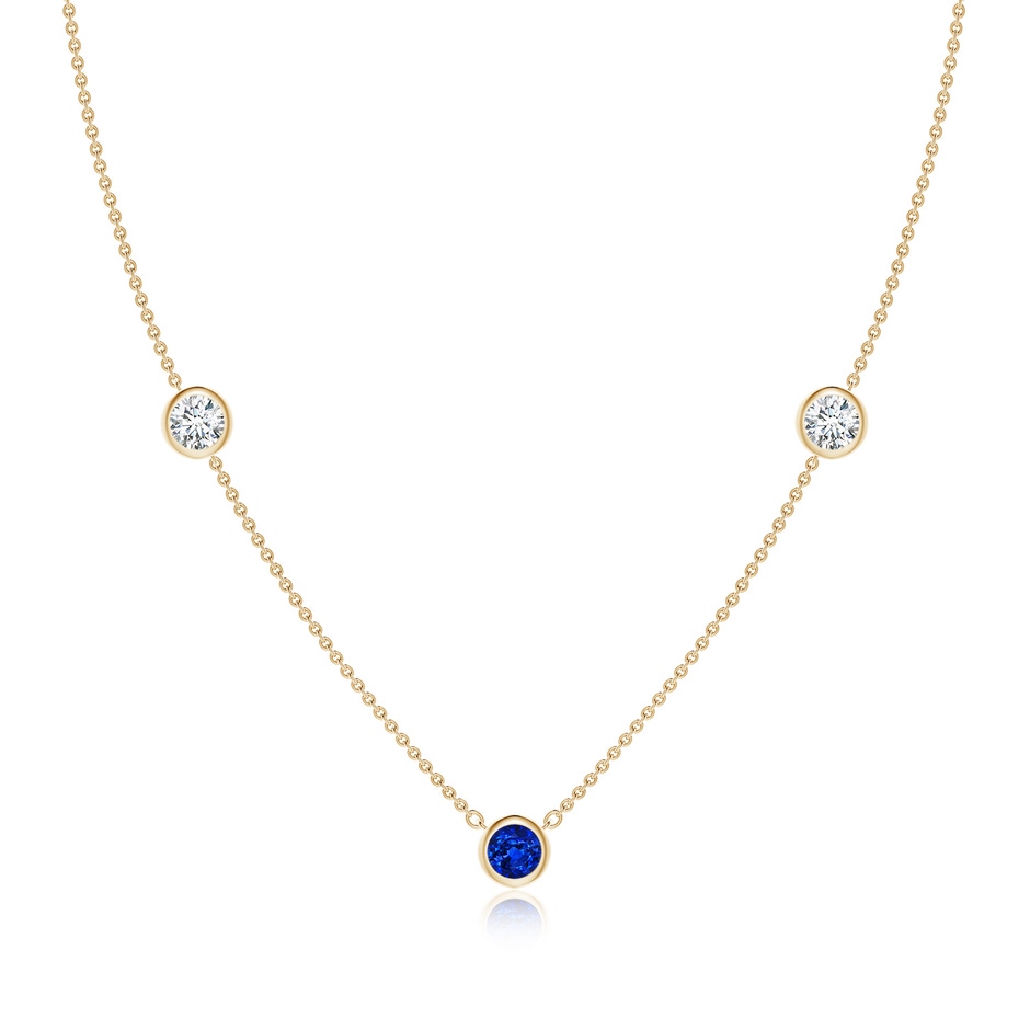 5mm Lab-Grown Round Blue Sapphire and Diamond Station Necklace in Yellow Gold 