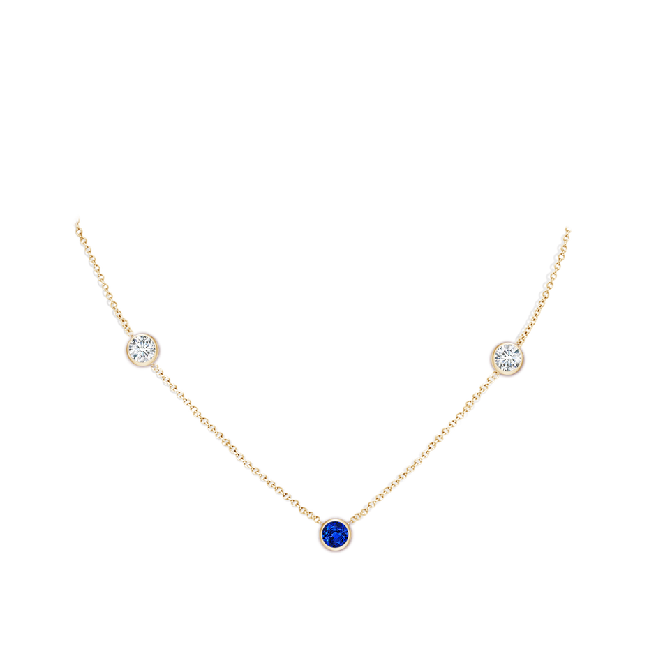 5mm Lab-Grown Round Blue Sapphire and Diamond Station Necklace in Yellow Gold pen