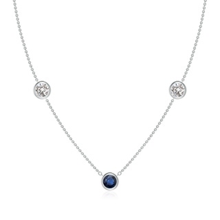 6mm AA Round Blue Sapphire and Diamond Station Necklace in P950 Platinum