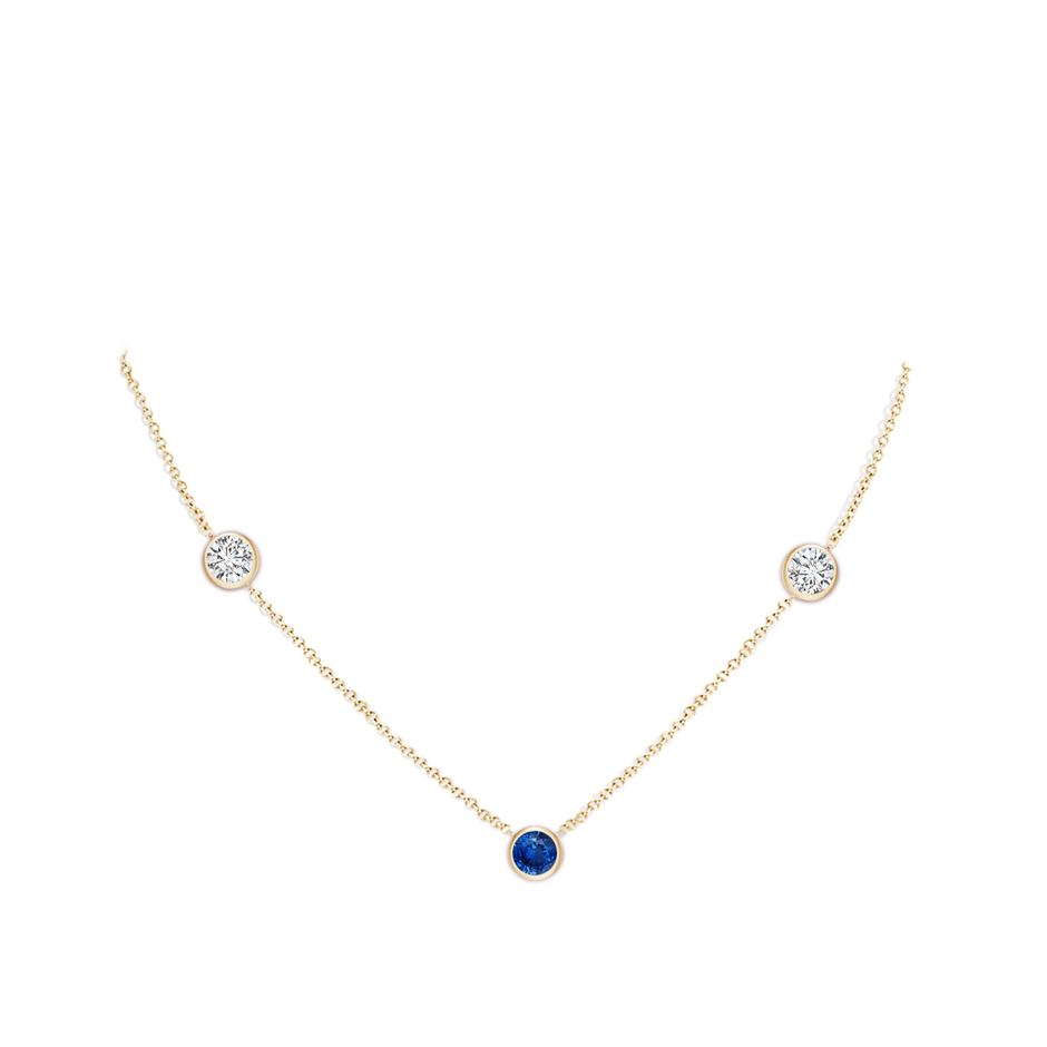 6mm AAA Round Blue Sapphire and Diamond Station Necklace in Yellow Gold pen