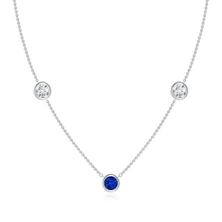 6mm AAAA Round Blue Sapphire and Diamond Station Necklace in P950 Platinum