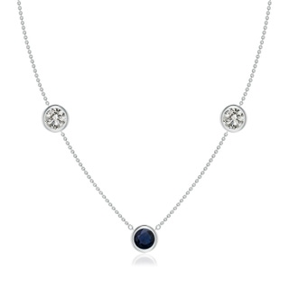 7mm A Round Blue Sapphire and Diamond Station Necklace in White Gold