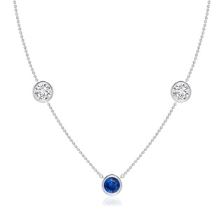 7mm AAA Round Blue Sapphire and Diamond Station Necklace in 10K White Gold