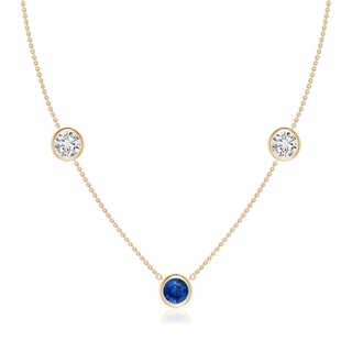 7mm AAA Round Blue Sapphire and Diamond Station Necklace in 10K Yellow Gold