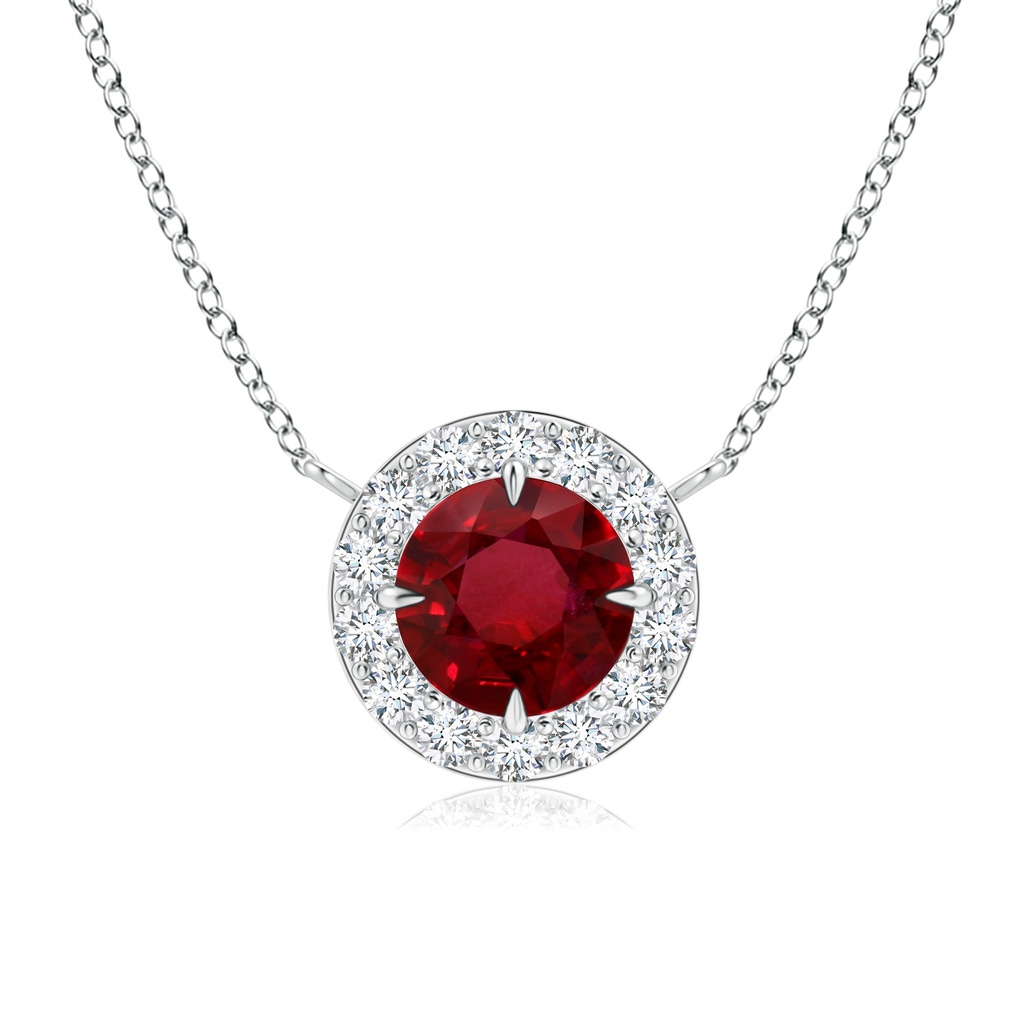 7.12x7.10x3.44mm AAAA GIA Certified Claw-Set Ruby Halo Pendant in 18K White Gold