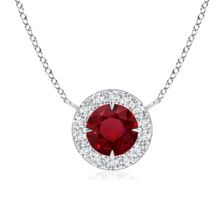 7.12x7.10x3.44mm AAAA GIA Certified Claw-Set Ruby Halo Pendant in 18K White Gold