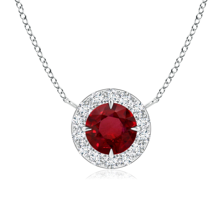 7.12x7.10x3.44mm AAAA GIA Certified Claw-Set Ruby Halo Pendant in 18K White Gold 