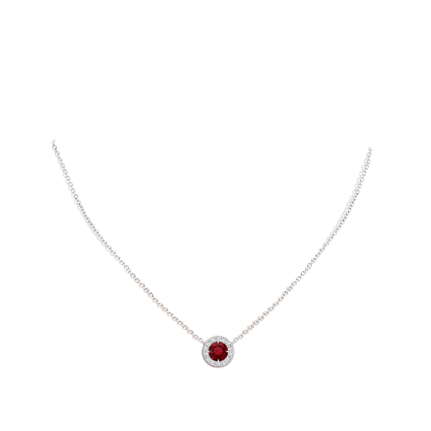 7.12x7.10x3.44mm AAAA GIA Certified Claw-Set Ruby Halo Pendant in 18K White Gold - body_neck