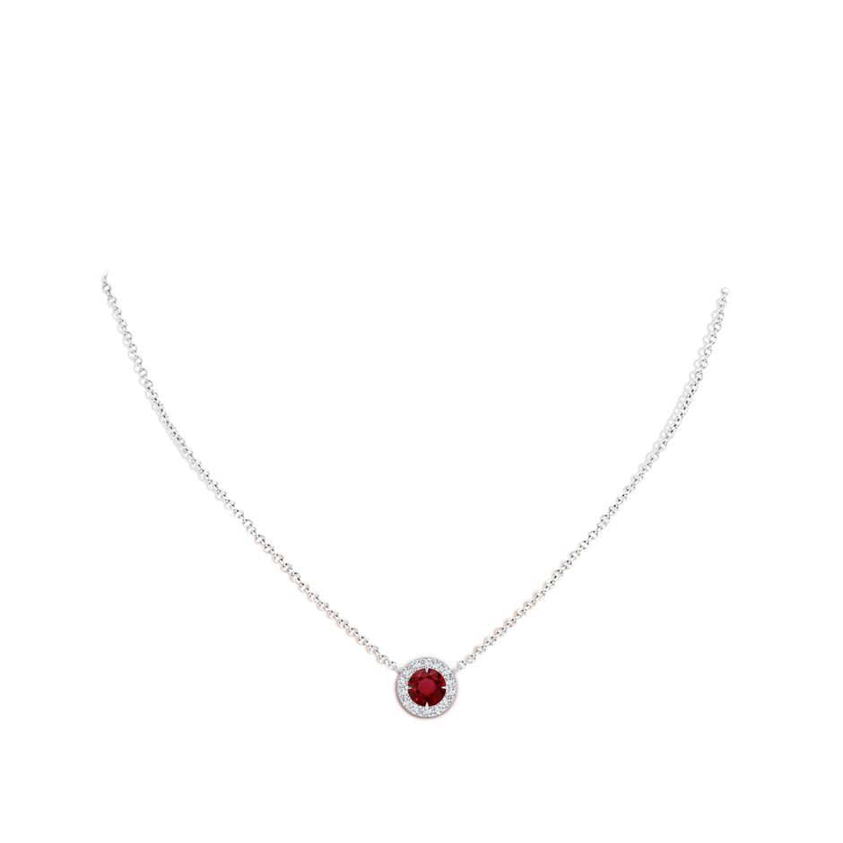 7.12x7.10x3.44mm AAAA GIA Certified Claw-Set Ruby Halo Pendant in 18K White Gold Body-Neck