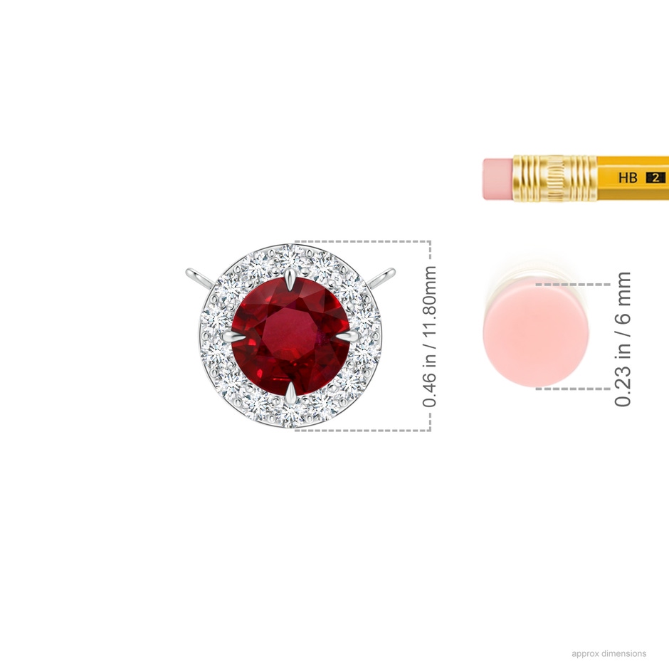 7.12x7.10x3.44mm AAAA GIA Certified Claw-Set Ruby Halo Pendant in 18K White Gold Ruler