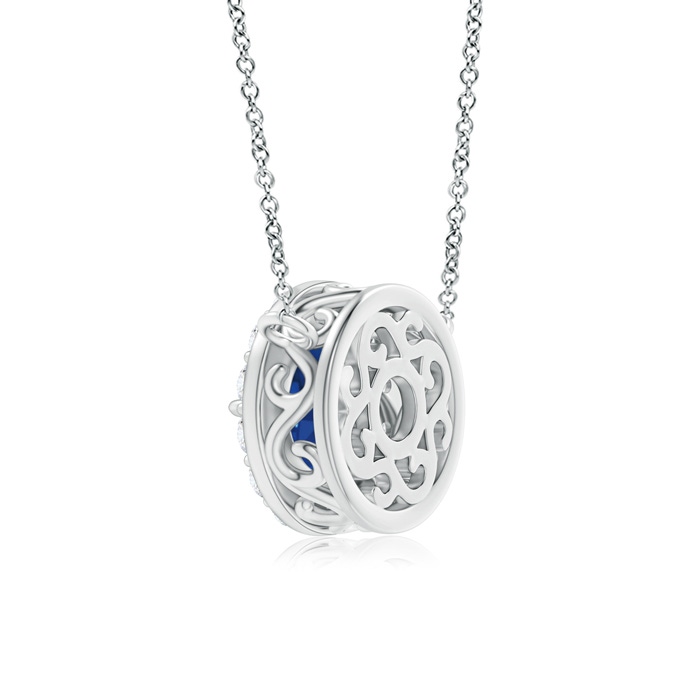 7mm AAA Claw-Set Blue Sapphire Pendant with Diamond Halo in White Gold Product Image