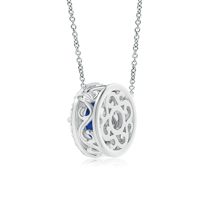 7mm AAA Claw-Set Blue Sapphire Pendant with Diamond Halo in White Gold product image