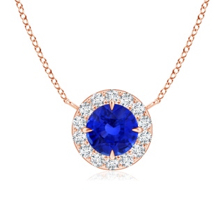 6.97x7.02x4.67mm AAA Claw-Set GIA Certified Blue sapphire Pendant with Diamond Halo in 18K Rose Gold