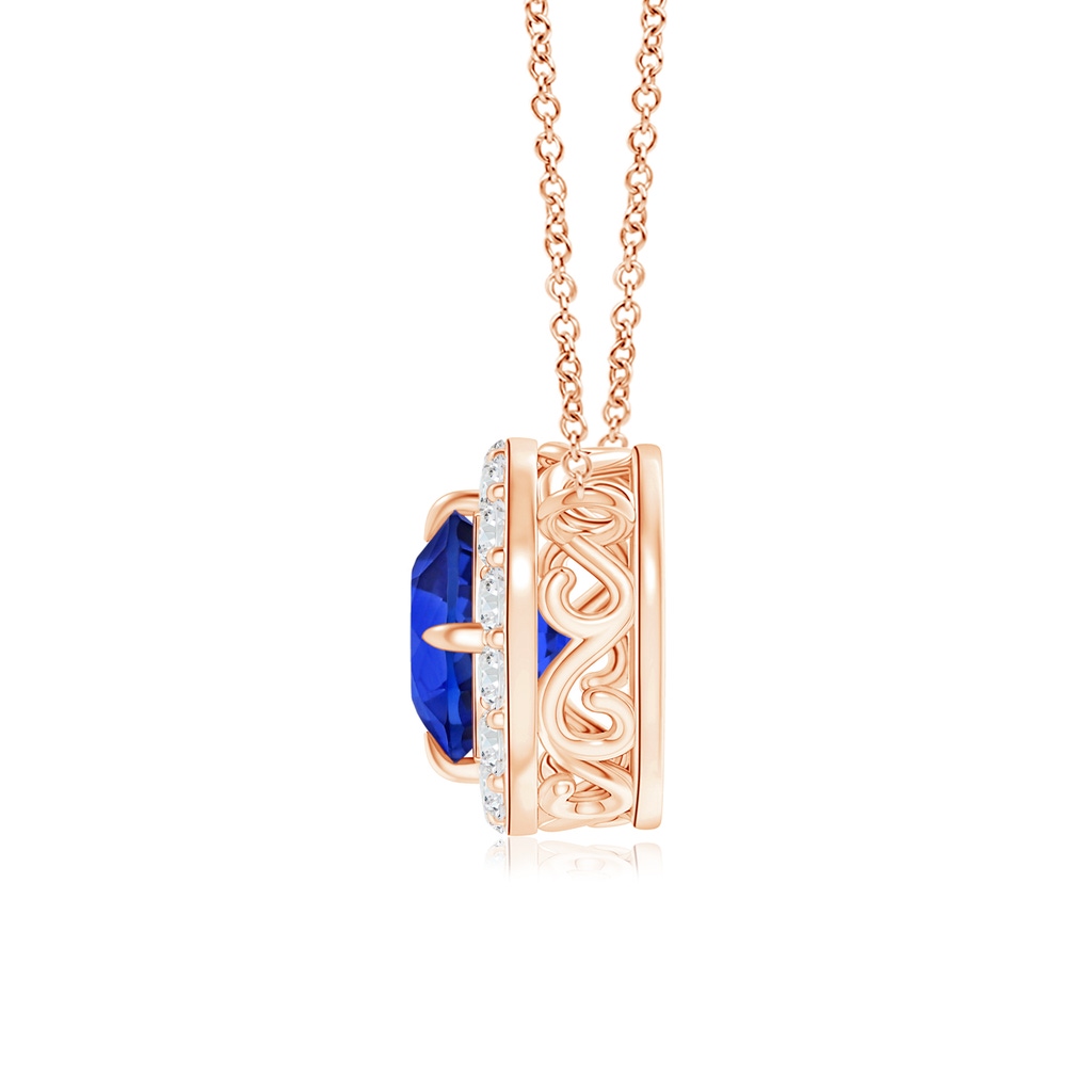 6.97x7.02x4.67mm AAA Claw-Set GIA Certified Blue sapphire Pendant with Diamond Halo in 18K Rose Gold Side 199