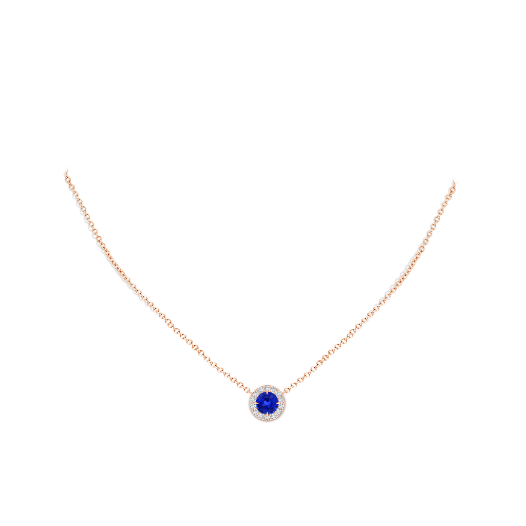 6.97x7.02x4.67mm AAA Claw-Set GIA Certified Blue sapphire Pendant with Diamond Halo in 18K Rose Gold pen