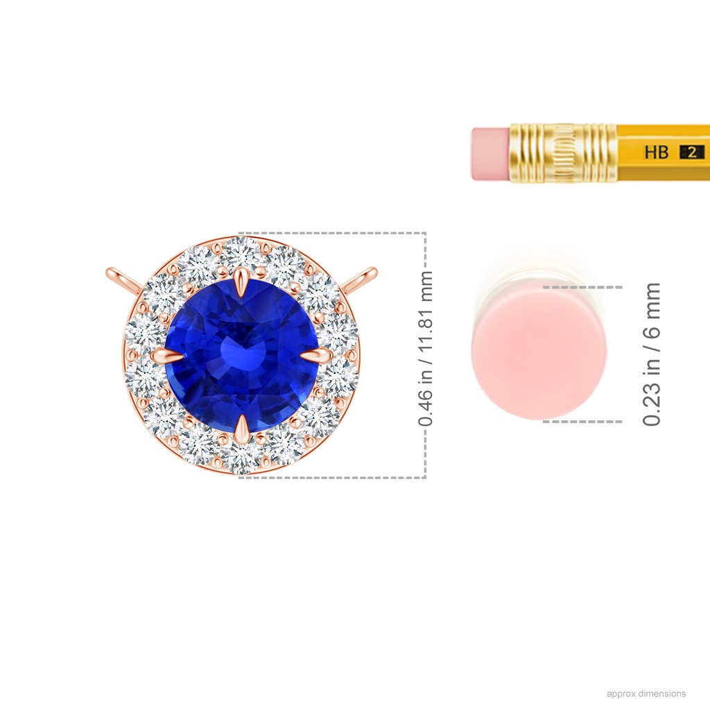 6.97x7.02x4.67mm AAA Claw-Set GIA Certified Blue sapphire Pendant with Diamond Halo in 18K Rose Gold ruler
