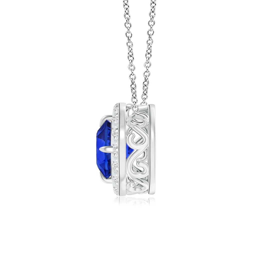 6.97x7.02x4.67mm AAA Claw-Set GIA Certified Blue sapphire Pendant with Diamond Halo in P950 Platinum Side 199