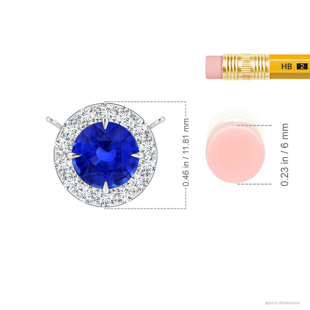 6.97x7.02x4.67mm AAA Claw-Set GIA Certified Blue sapphire Pendant with Diamond Halo in P950 Platinum ruler