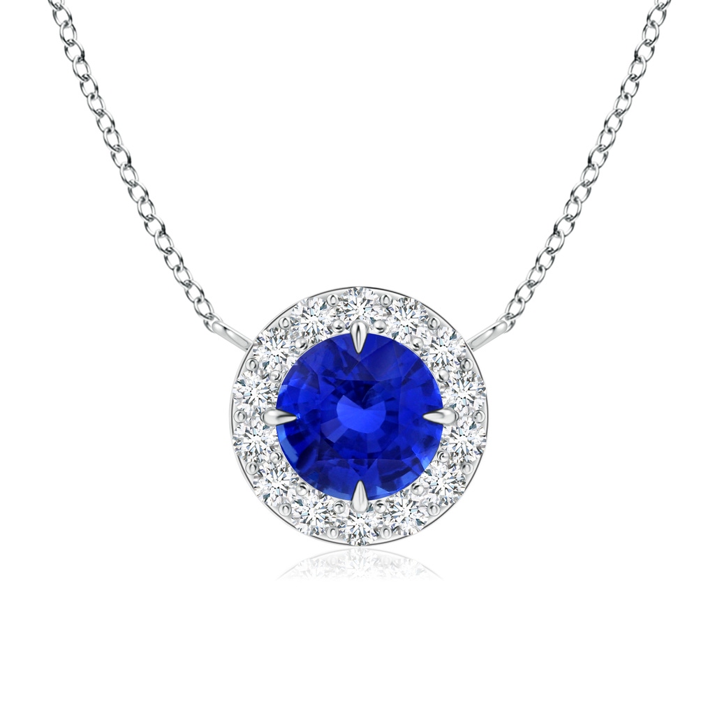 6.97x7.02x4.67mm AAA Claw-Set GIA Certified Blue sapphire Pendant with Diamond Halo in White Gold 