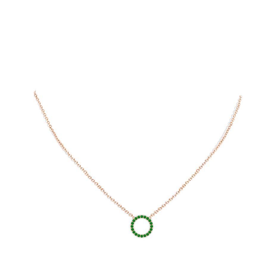 1.5mm AAAA Emerald Open Circle Eternity Pendant in Rose Gold Body-Neck