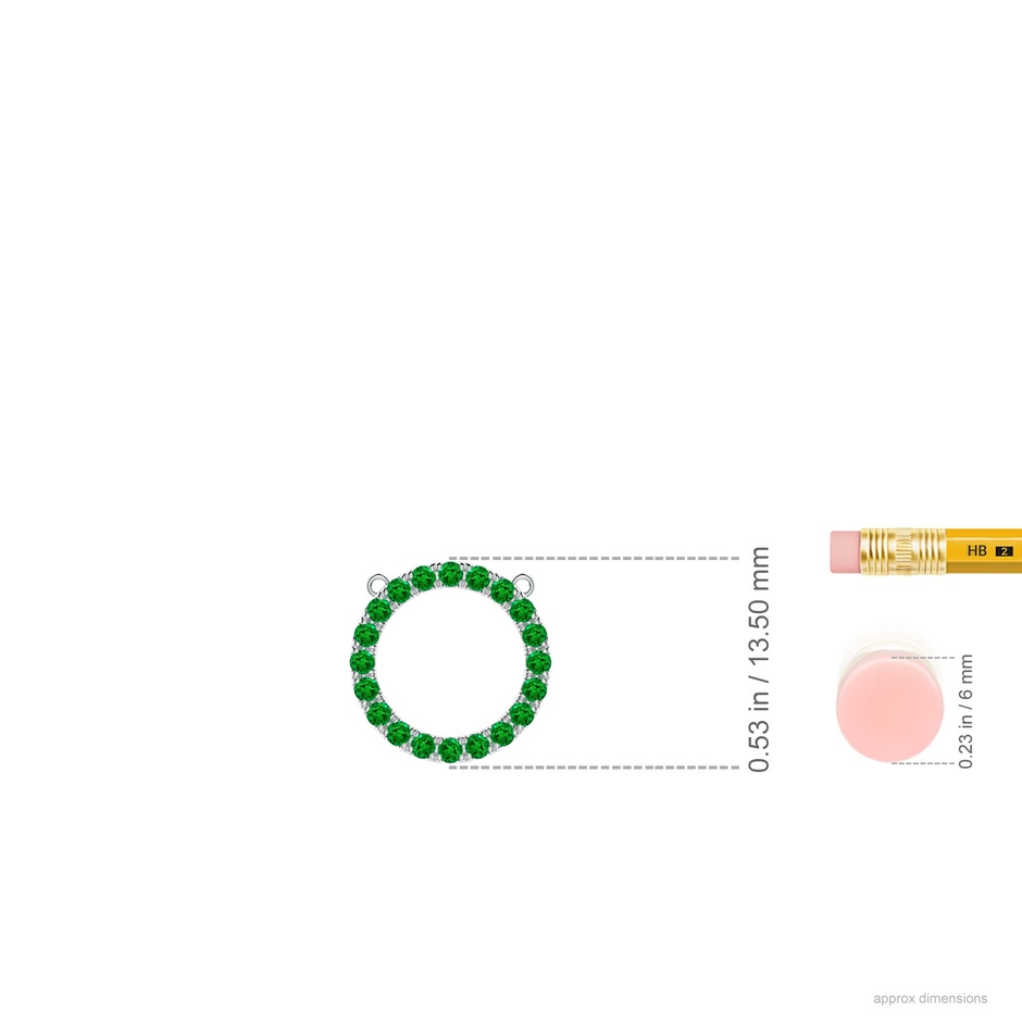 1.5mm AAAA Emerald Open Circle Eternity Pendant in White Gold ruler
