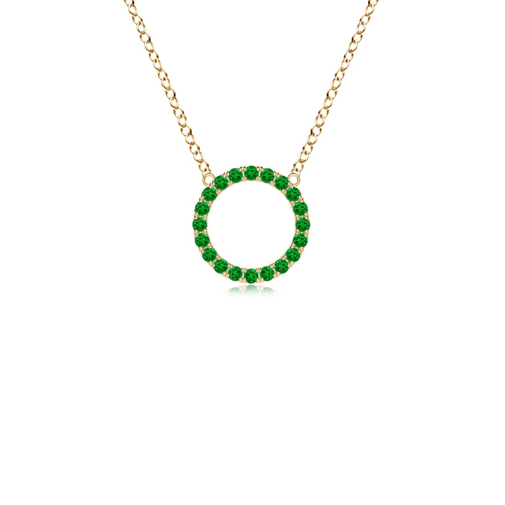 1.5mm AAAA Emerald Open Circle Eternity Pendant in Yellow Gold