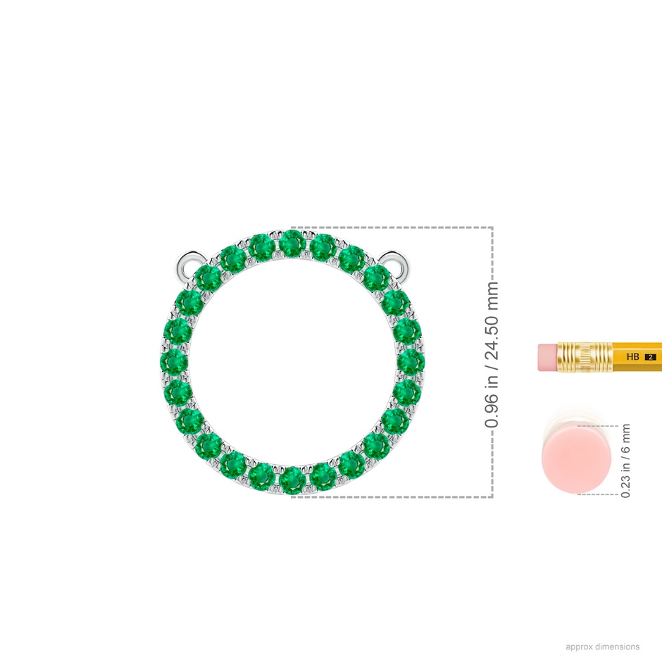 2.5mm AAA Emerald Open Circle Eternity Pendant in White Gold Ruler