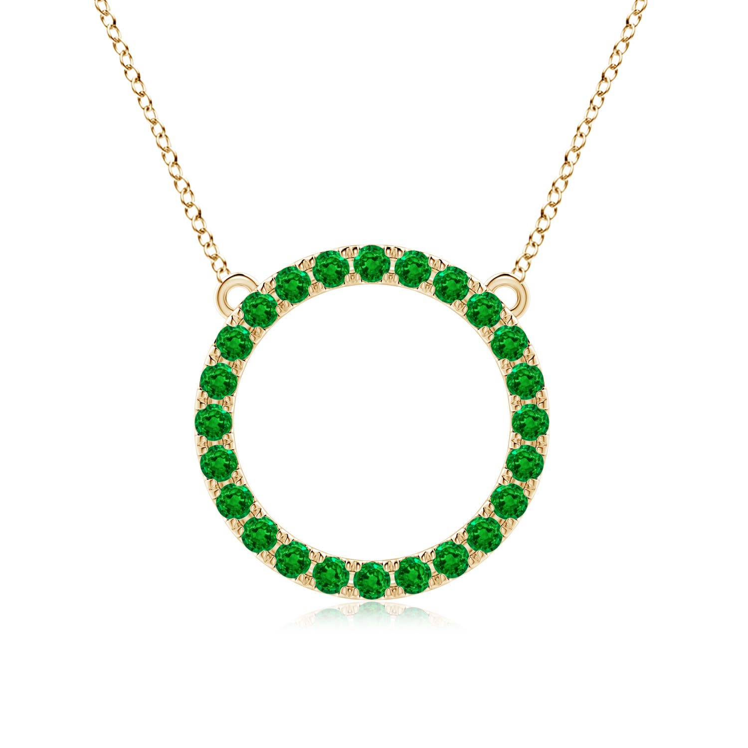 2.5mm AAAA Emerald Open Circle Eternity Pendant in Yellow Gold