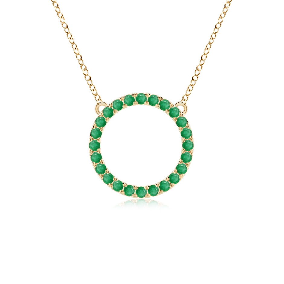2mm A Emerald Open Circle Eternity Pendant in Yellow Gold 