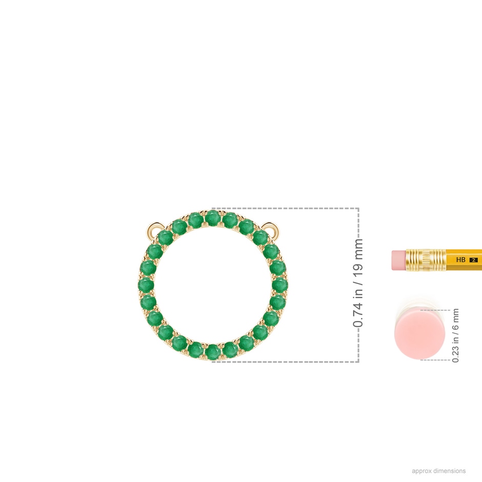 2mm A Emerald Open Circle Eternity Pendant in Yellow Gold ruler