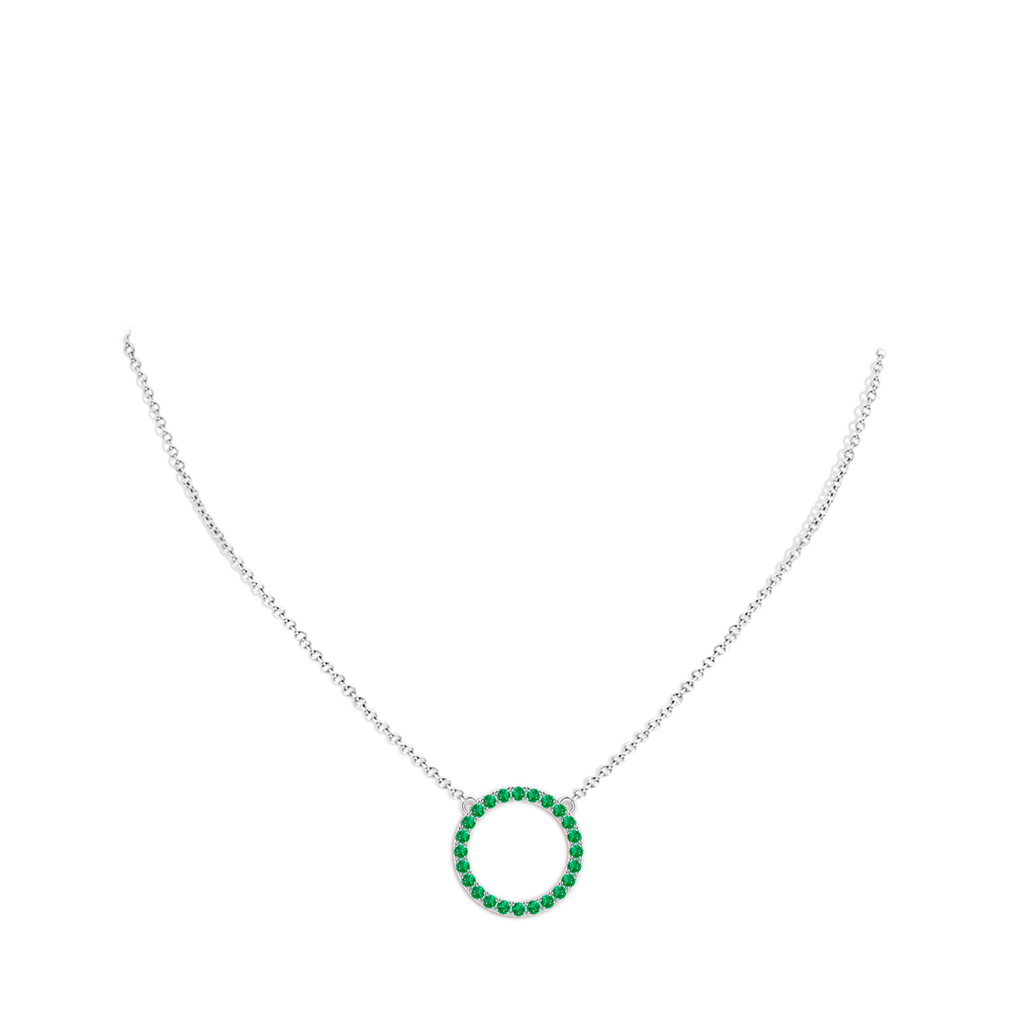 2mm AAA Emerald Open Circle Eternity Pendant in White Gold Body-Neck
