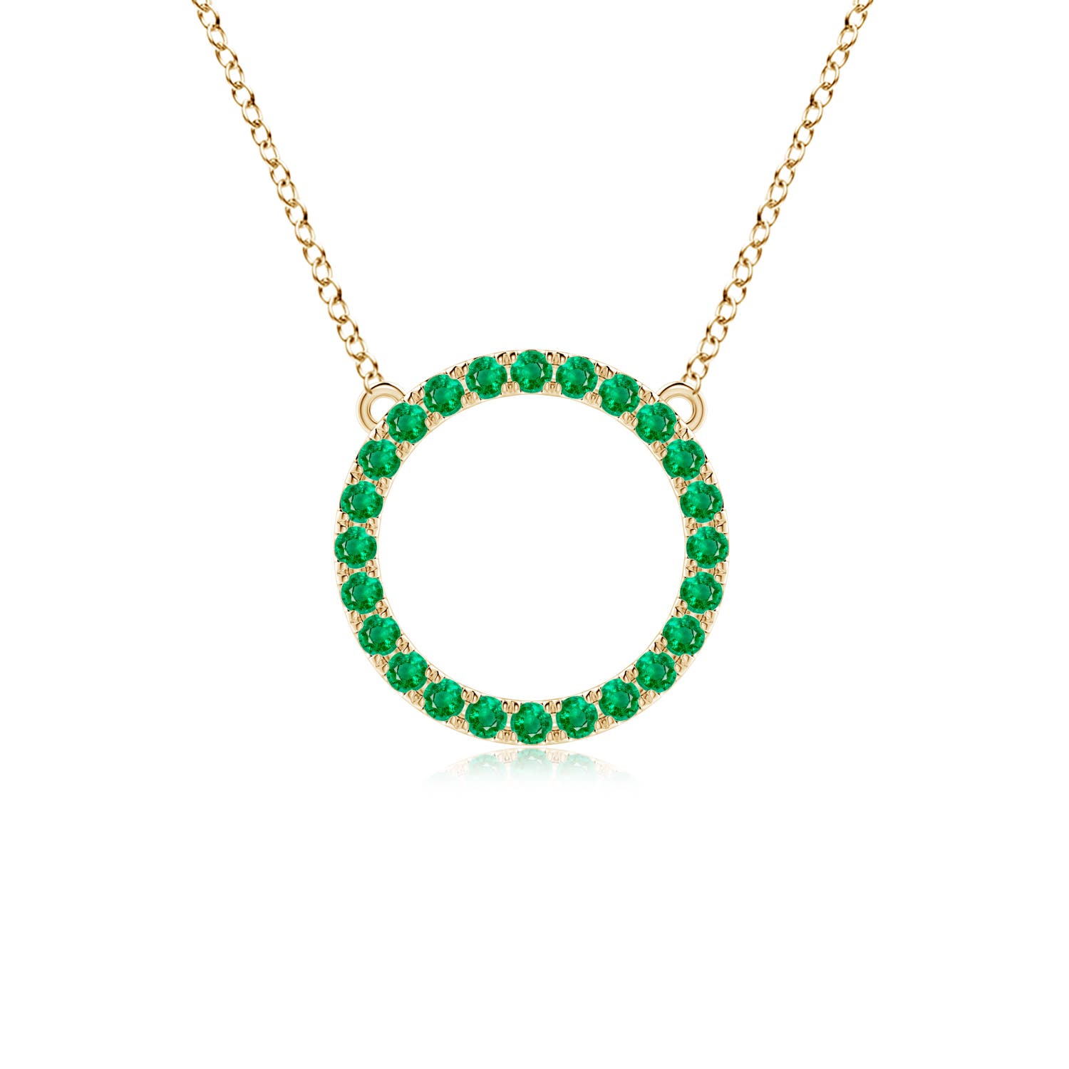 2mm AAA Emerald Open Circle Eternity Pendant in Yellow Gold