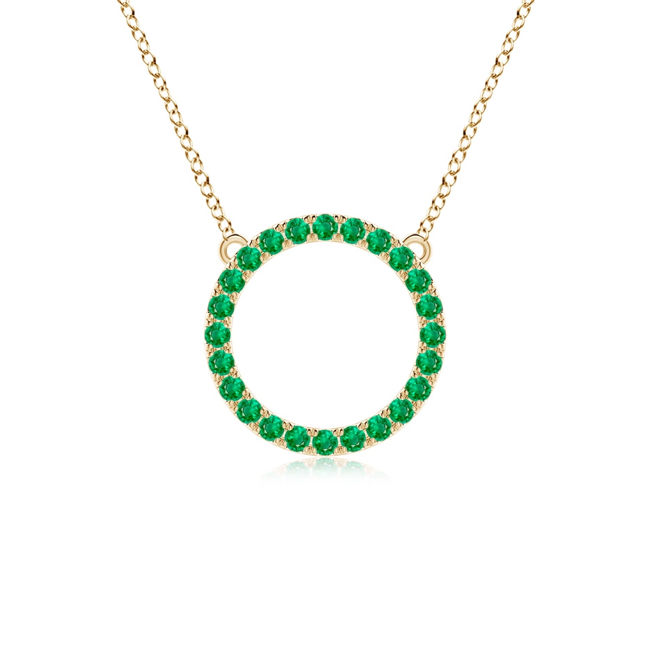 2mm AAA Emerald Open Circle Eternity Pendant in Yellow Gold 