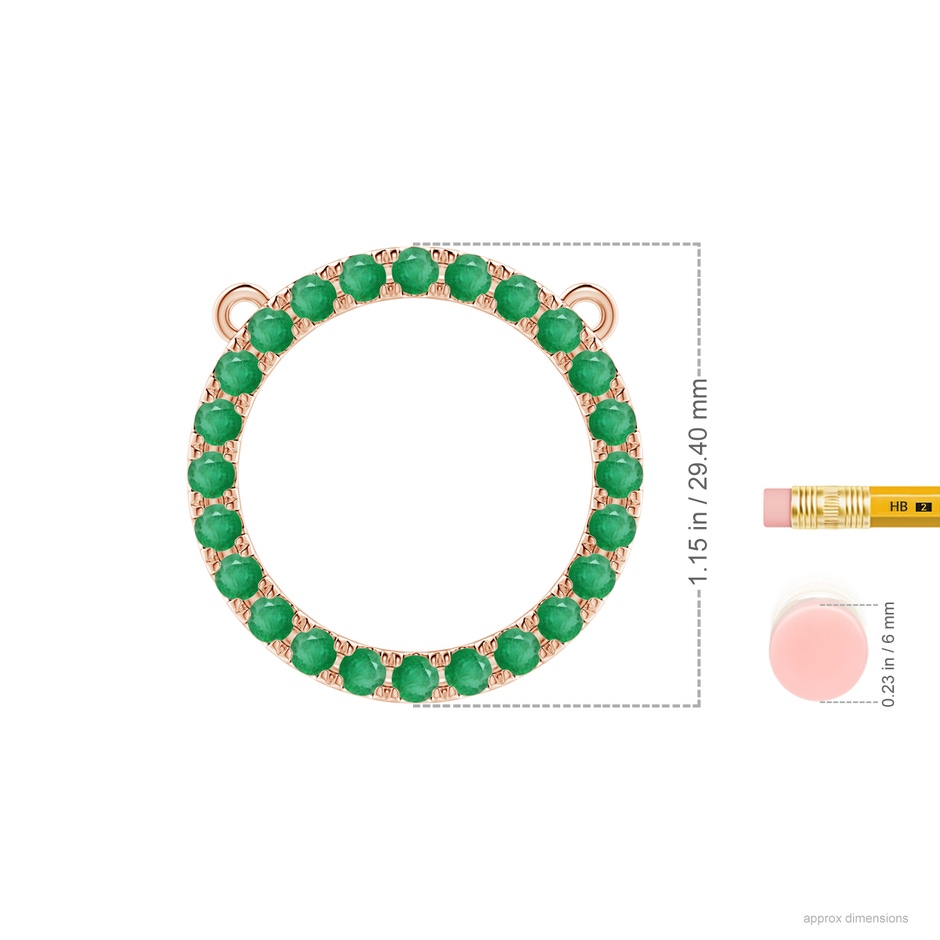 3mm A Emerald Open Circle Eternity Pendant in Rose Gold ruler