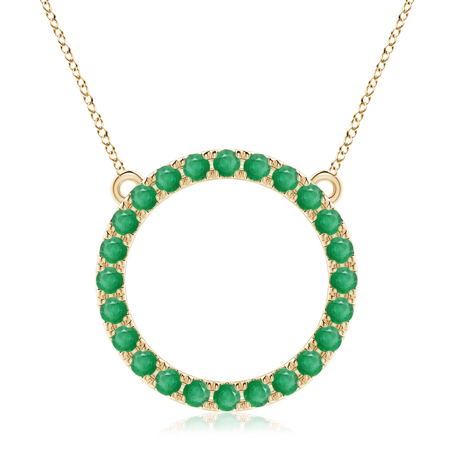 3mm A Emerald Open Circle Eternity Pendant in Yellow Gold 