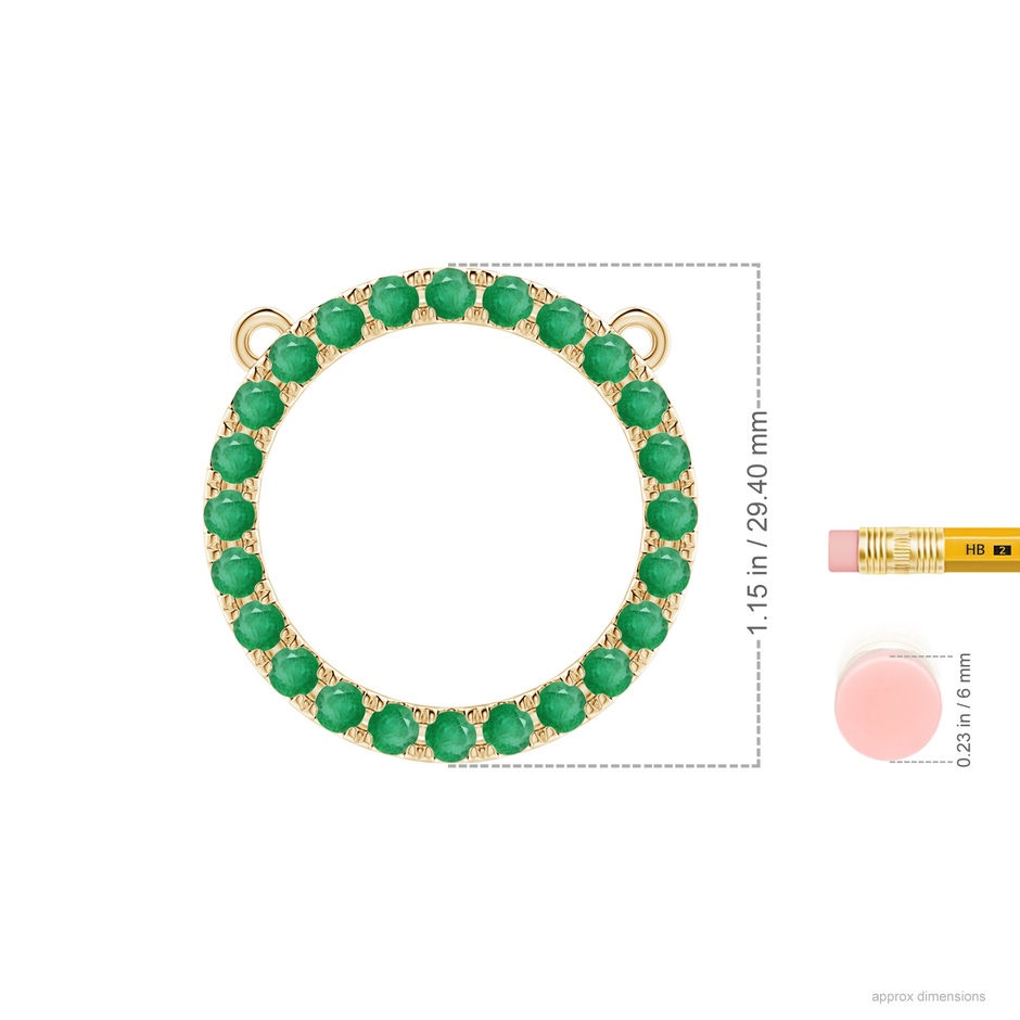 3mm A Emerald Open Circle Eternity Pendant in Yellow Gold ruler