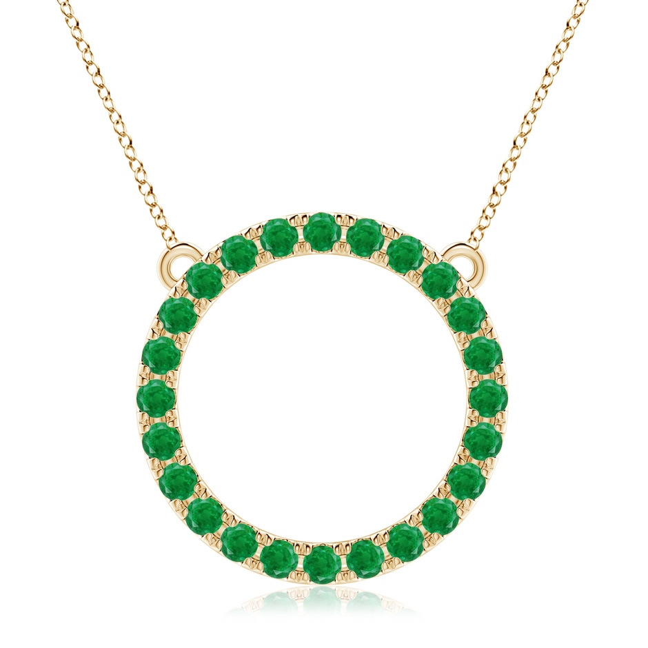 3mm AA Emerald Open Circle Eternity Pendant in Yellow Gold 