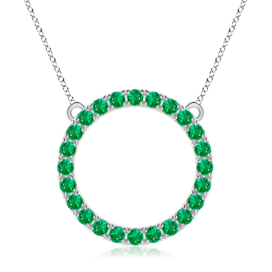 3mm AAA Emerald Open Circle Eternity Pendant in White Gold 