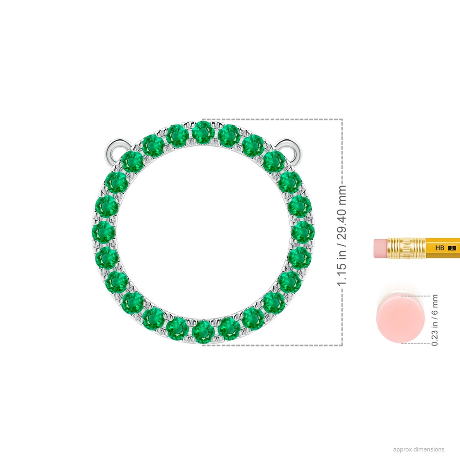 3mm AAA Emerald Open Circle Eternity Pendant in White Gold ruler